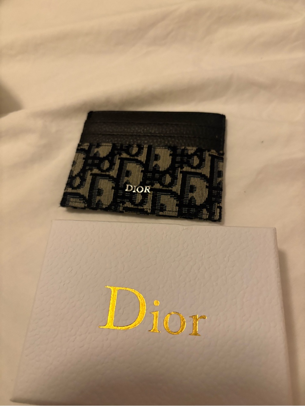 Dior Black & Beige Oblique Card Case with Silver Logo